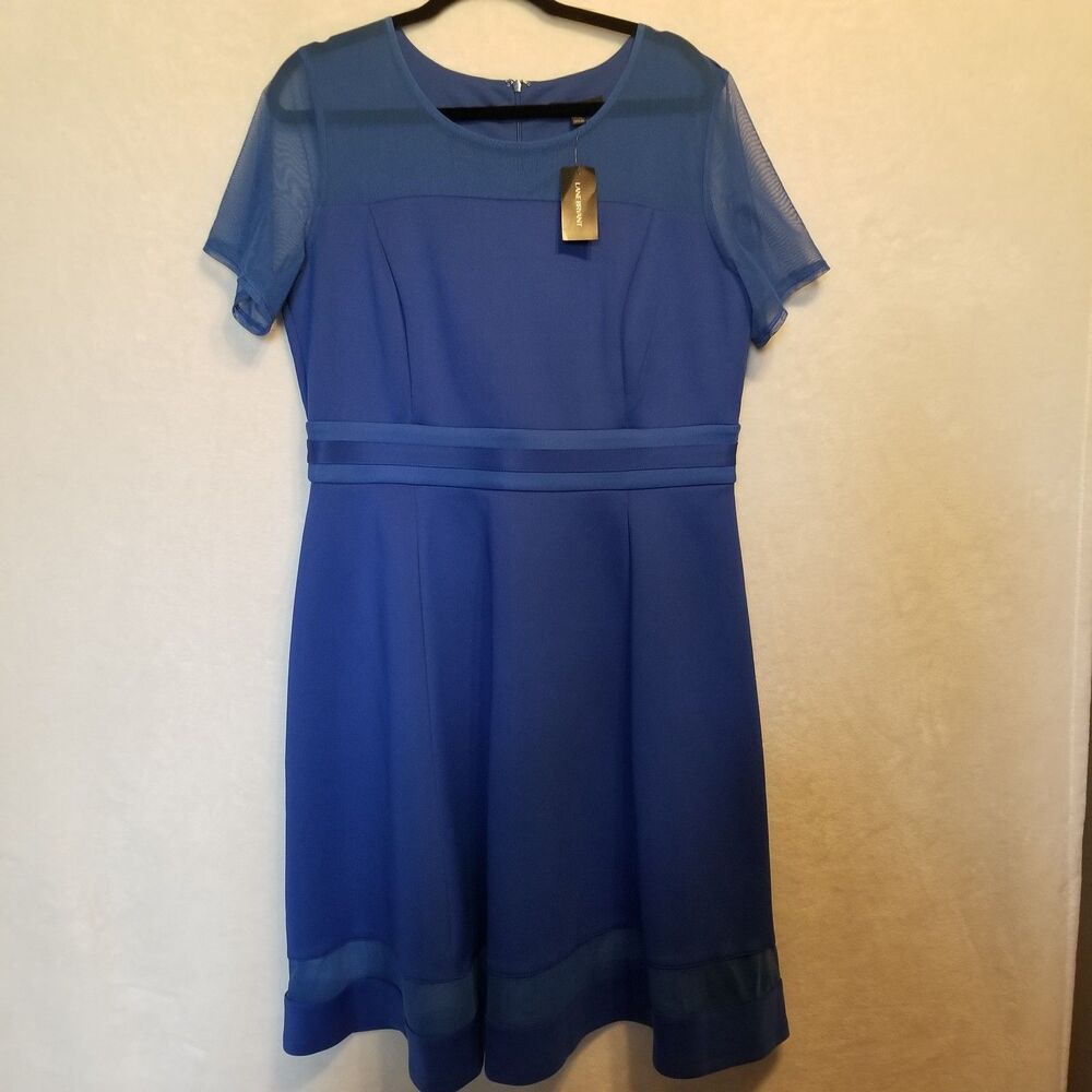 Lane Bryant 14/16 Dress Knee Length Scuba Royal Blue Fit & Flare Party Career